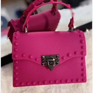 NWT MW Most Wanted jelly studded 3 ways to wear handbag Maroon/red Faux Fur